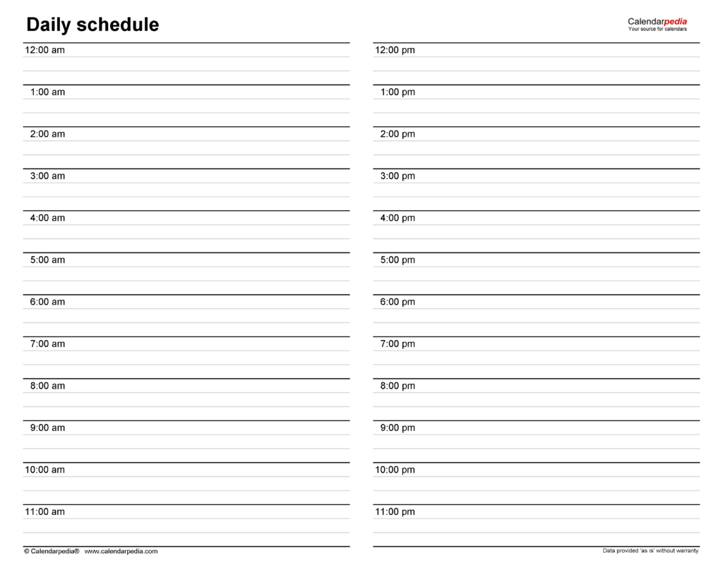 Printable Daily Schedule With Time Slots Free Printable Templates