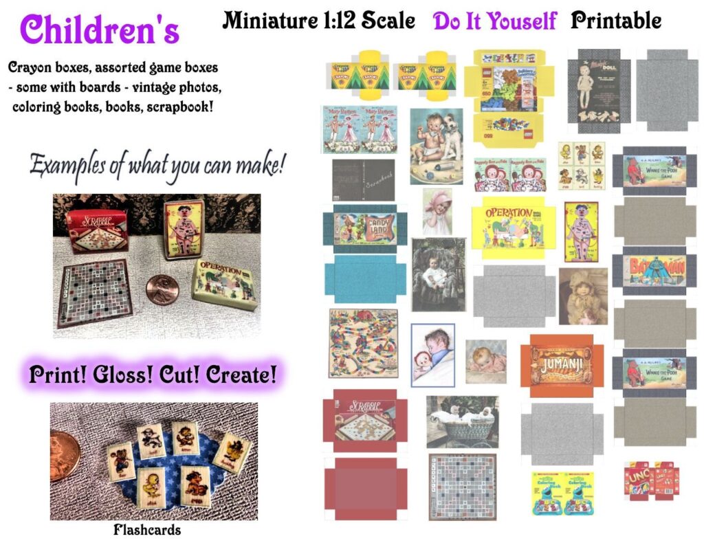 1 12 Scale Dollhouse Miniature Digital Download DIY Printable Miniature Printables Board Game Box Miniatures