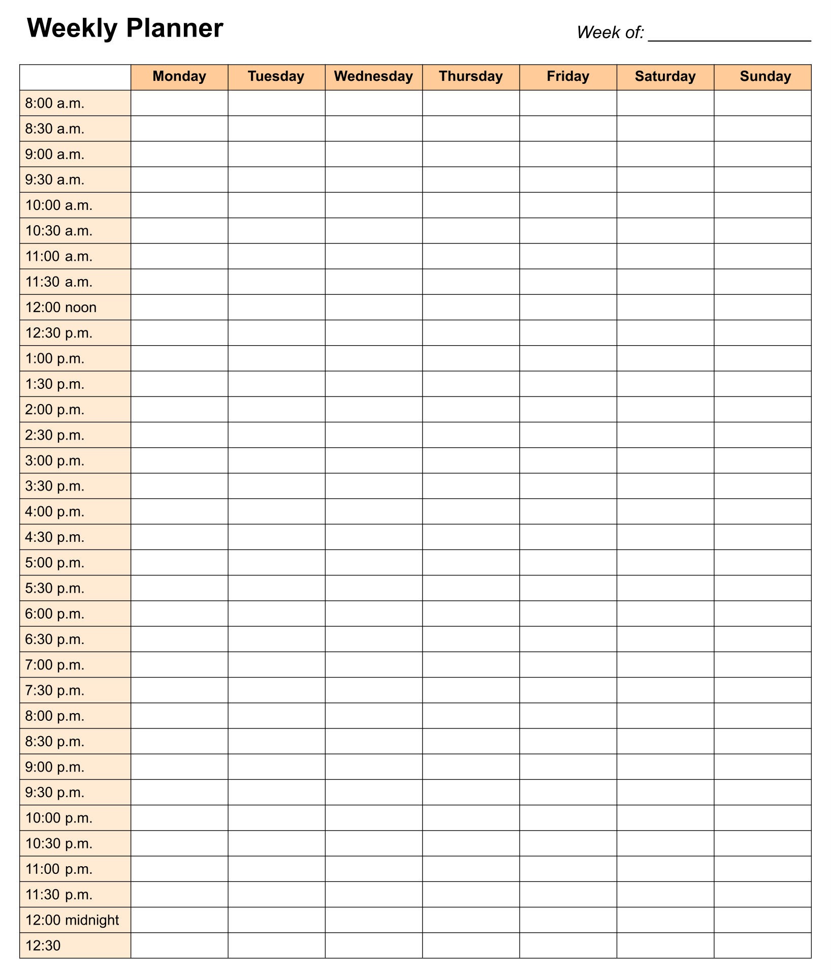 Printable 24 Hour Schedule