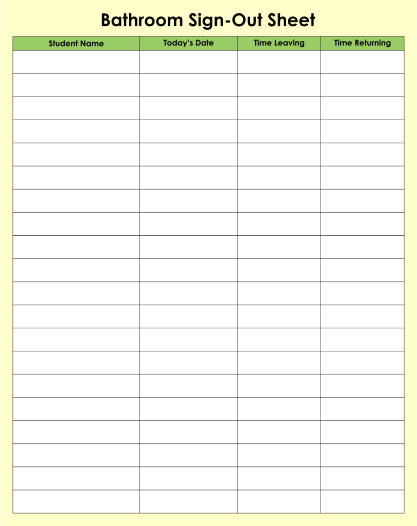 10 Best Bathroom Sign Out Sheet Printable Printablee