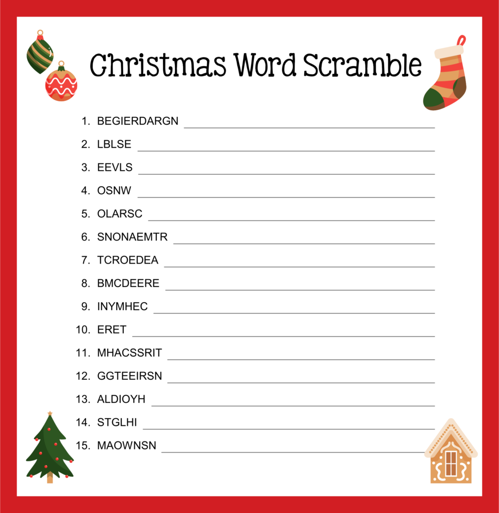 10 Best Christmas Word Scramble Printable Printablee