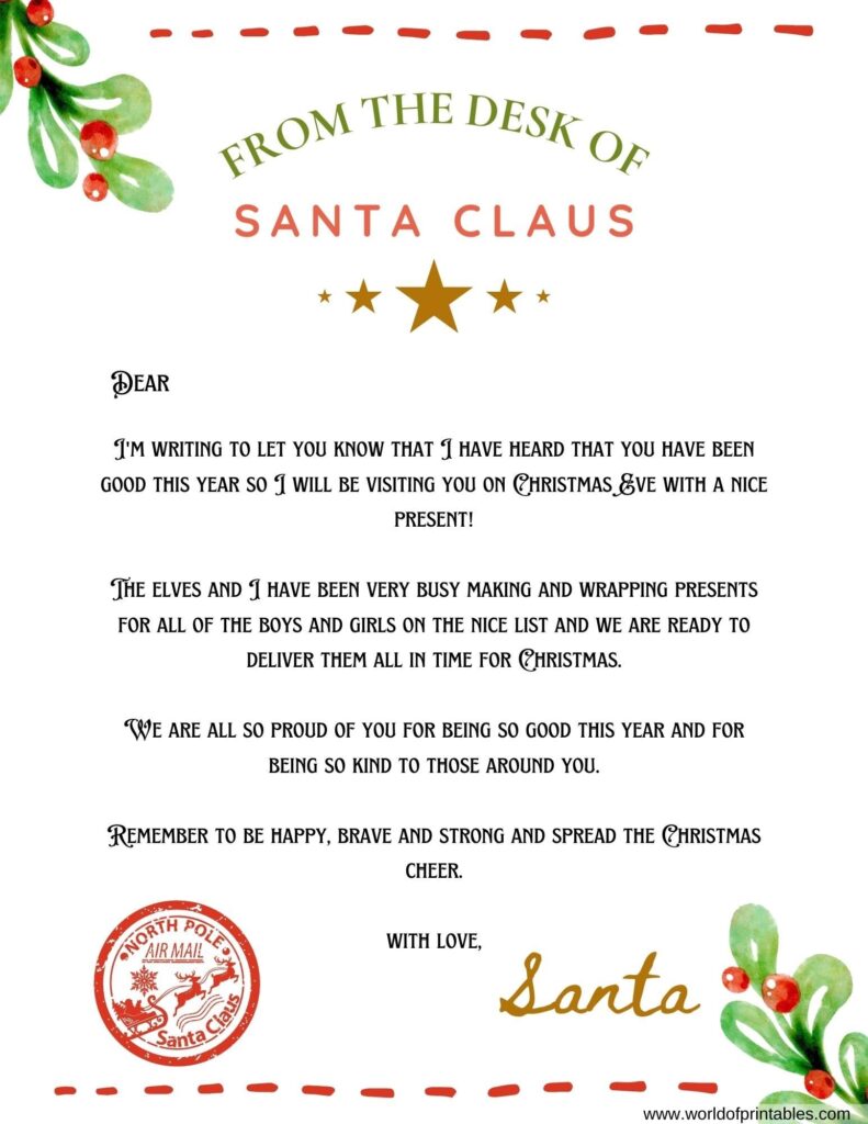 10 Best Free Letter From Santa Templates World Of Printables