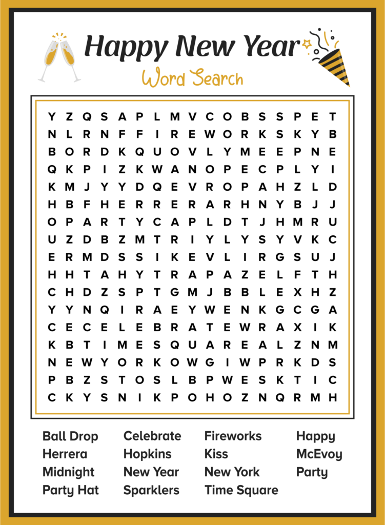 New Years Word Search Free Printable