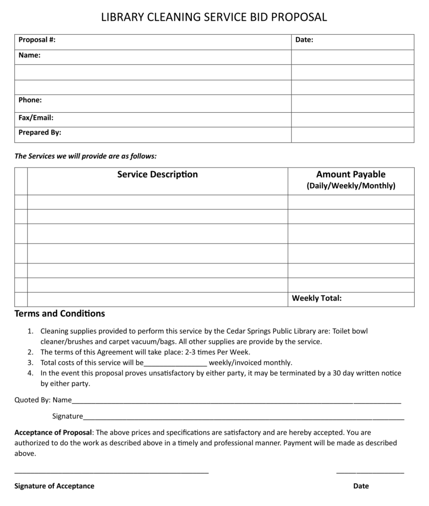 Blank Free Printable Bid Proposal Forms
