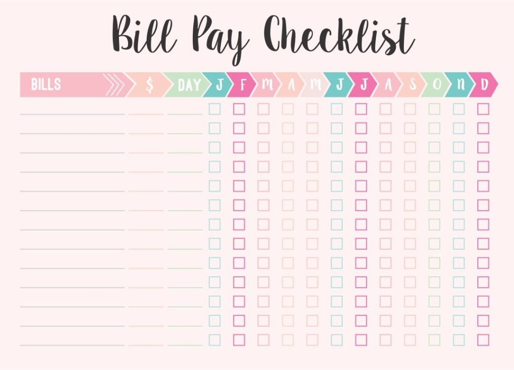 10 Best Free Printable Bill Payment Chart Printablee