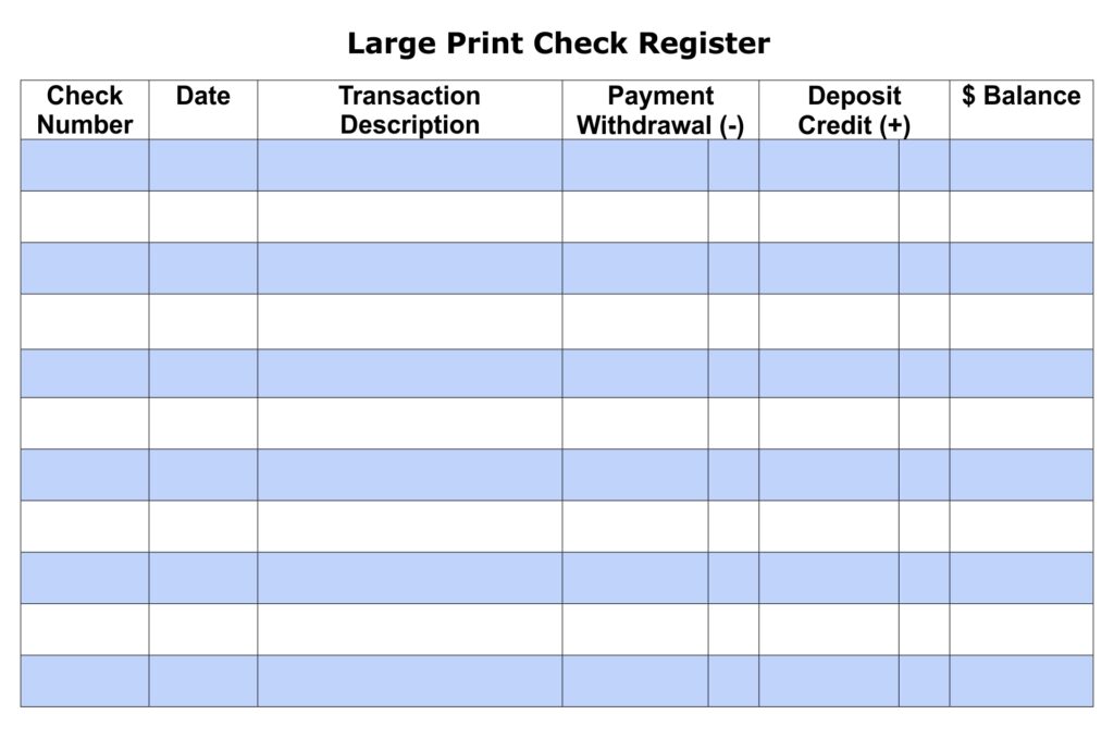 Checkbook Register Free Printable