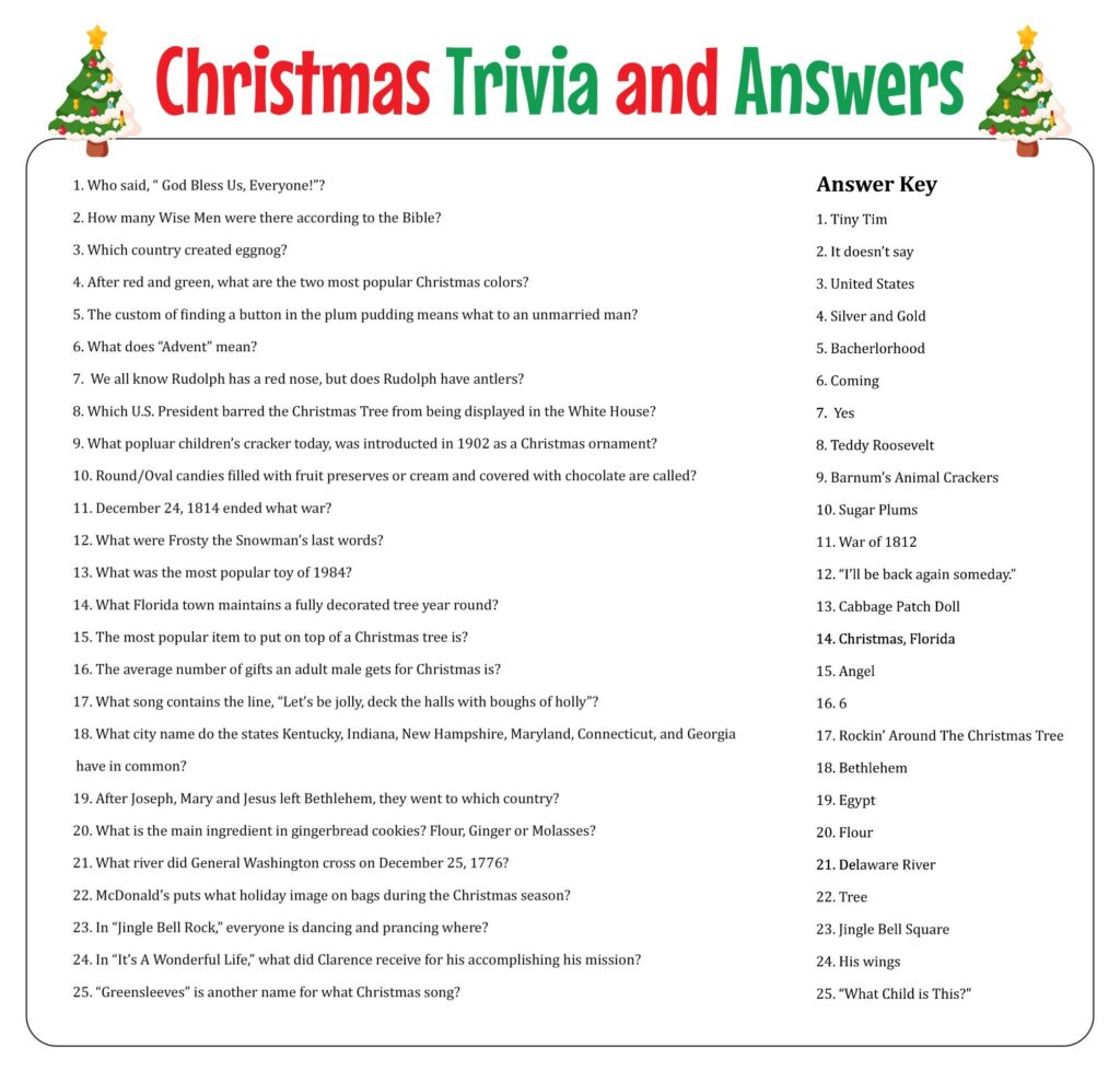 10 Best Free Printable Christmas Trivia Game Printablee