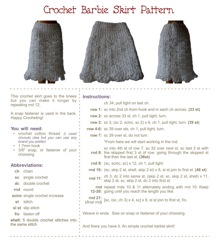 10 Best Free Printable Doll Clothes Crochet Pattern Printablee