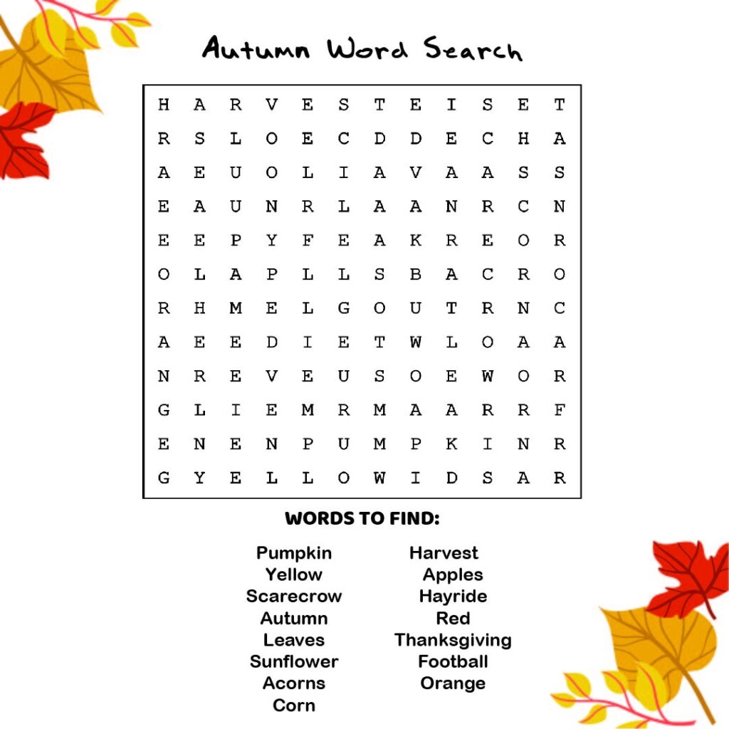 10 Best Free Printable Fall Word Searches Printablee