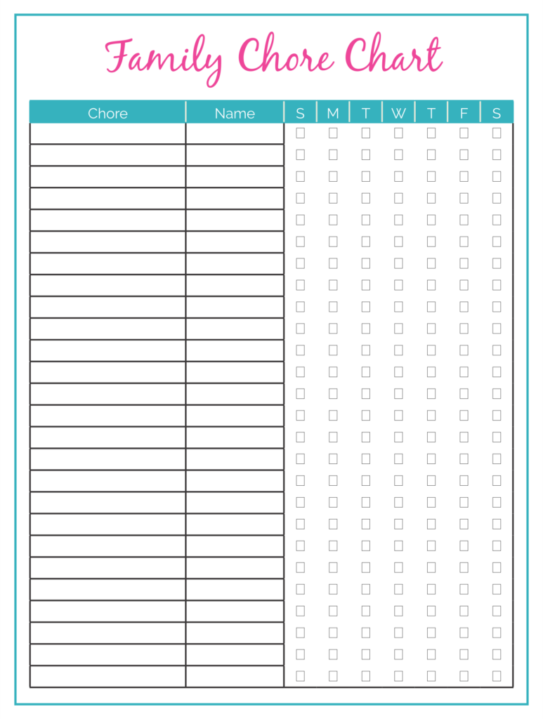 Free Chore Chart Template Printable