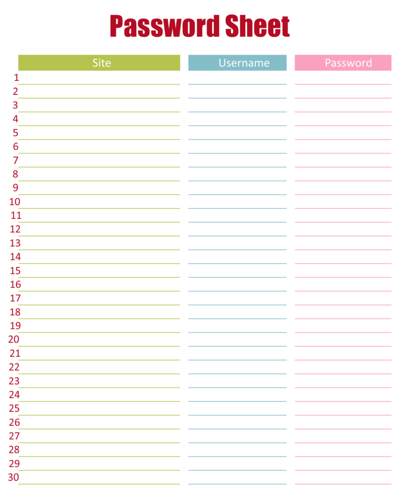 10 Best Free Printable Password Log Sheets Printablee