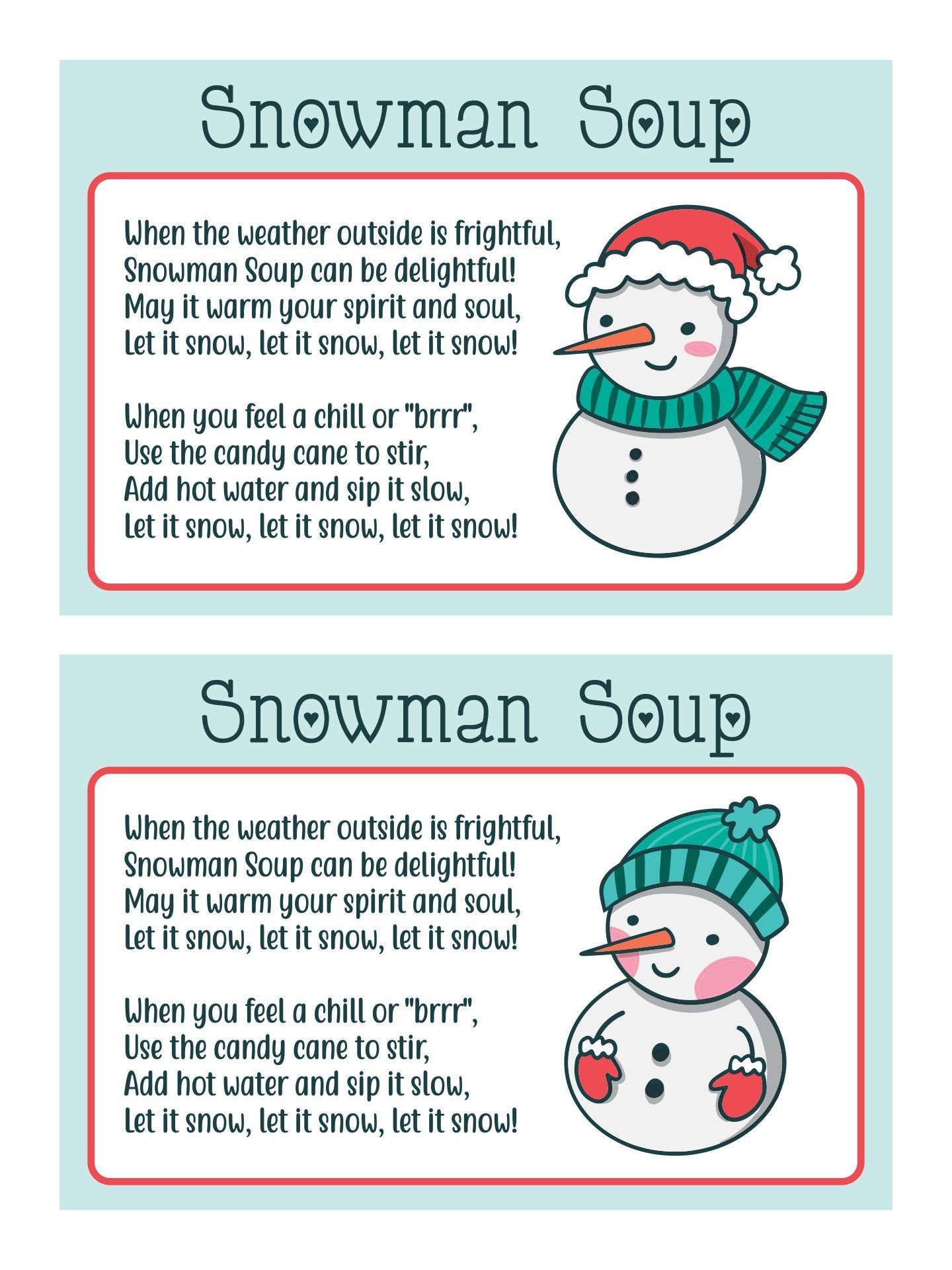 Snowman Soup Free Printable Free Printable Templates