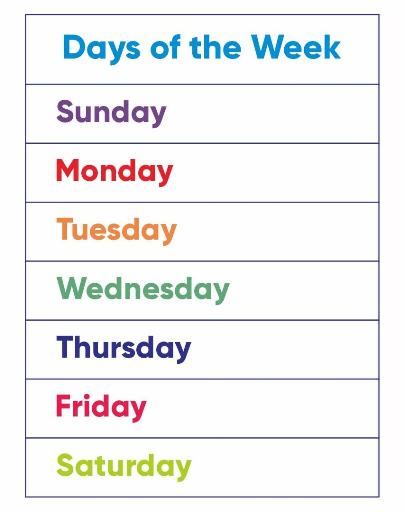 Days Of The Week Printables Pdf Free