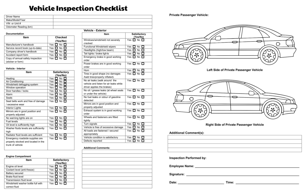 10 Best Printable Vehicle Inspection Checklist Printablee