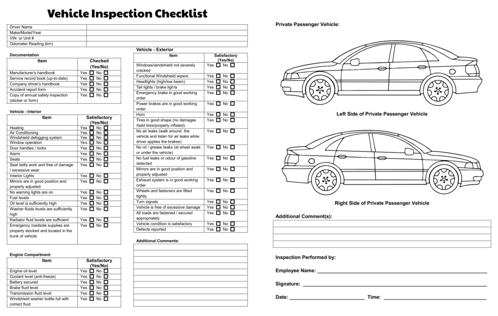 Printable Free Vehicle Inspection Sheets