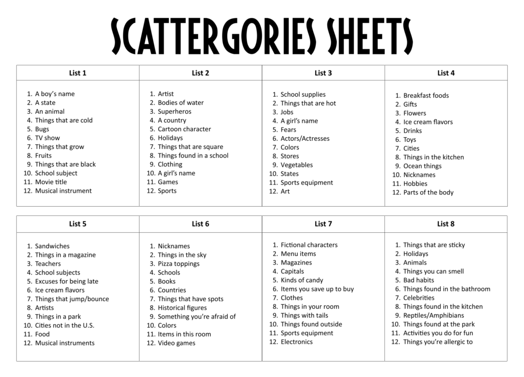 10 Best Scattergories Printable Score Sheets Printablee