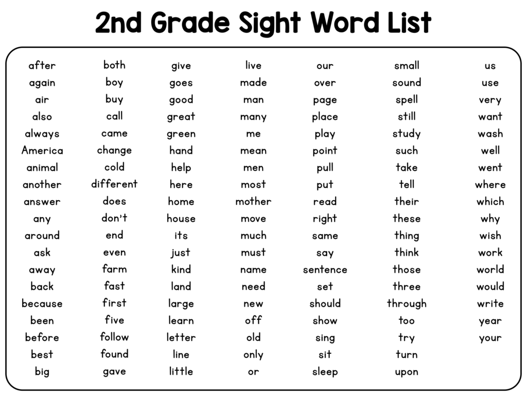 10 Best Second Grade Sight Words Printable Printablee