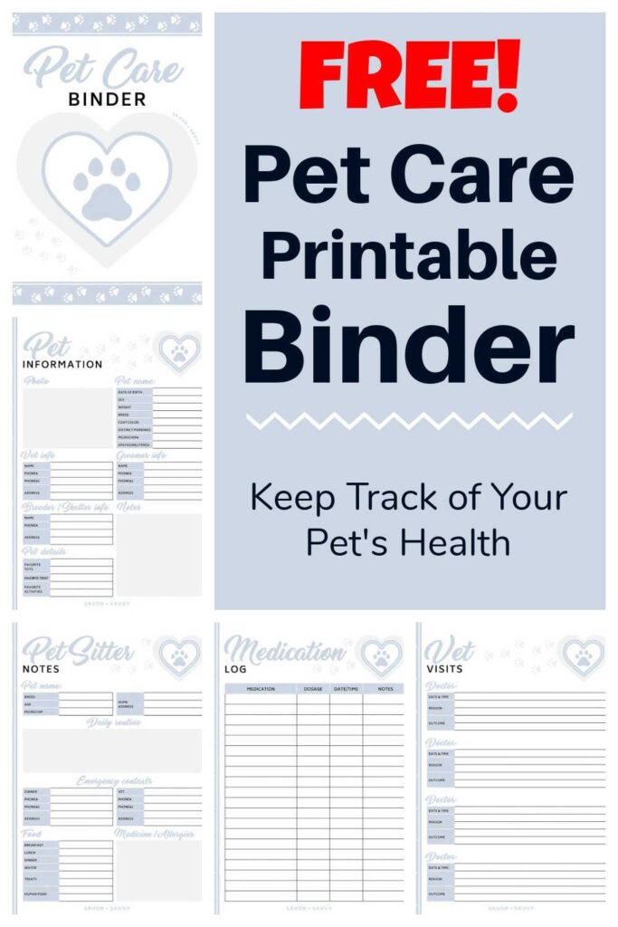 12 Free Printable Pages For Your Pet Care Binder Pet Care Printables Pet Care Pet Health Record