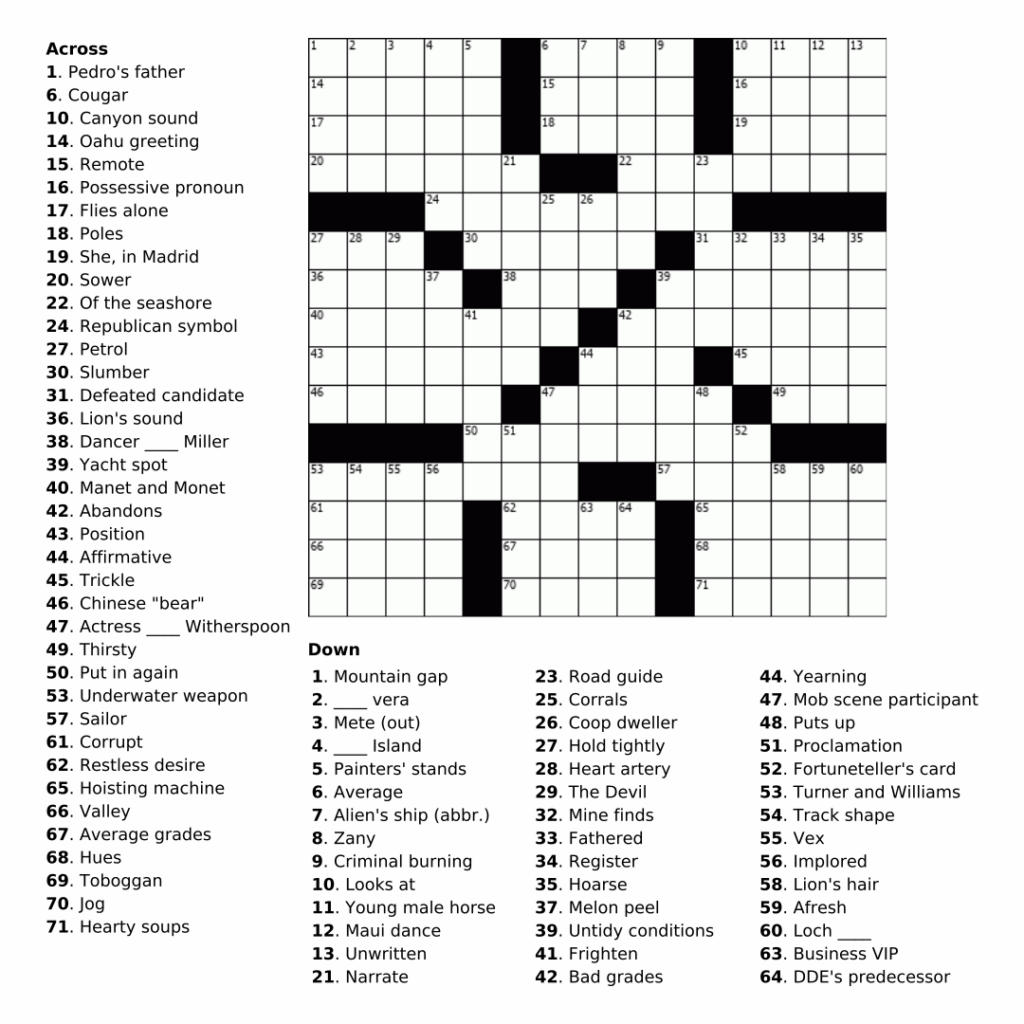 Free Printable Crossword Puzzle