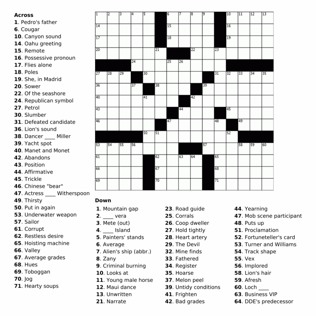 Online Free Printable Crossword Puzzles