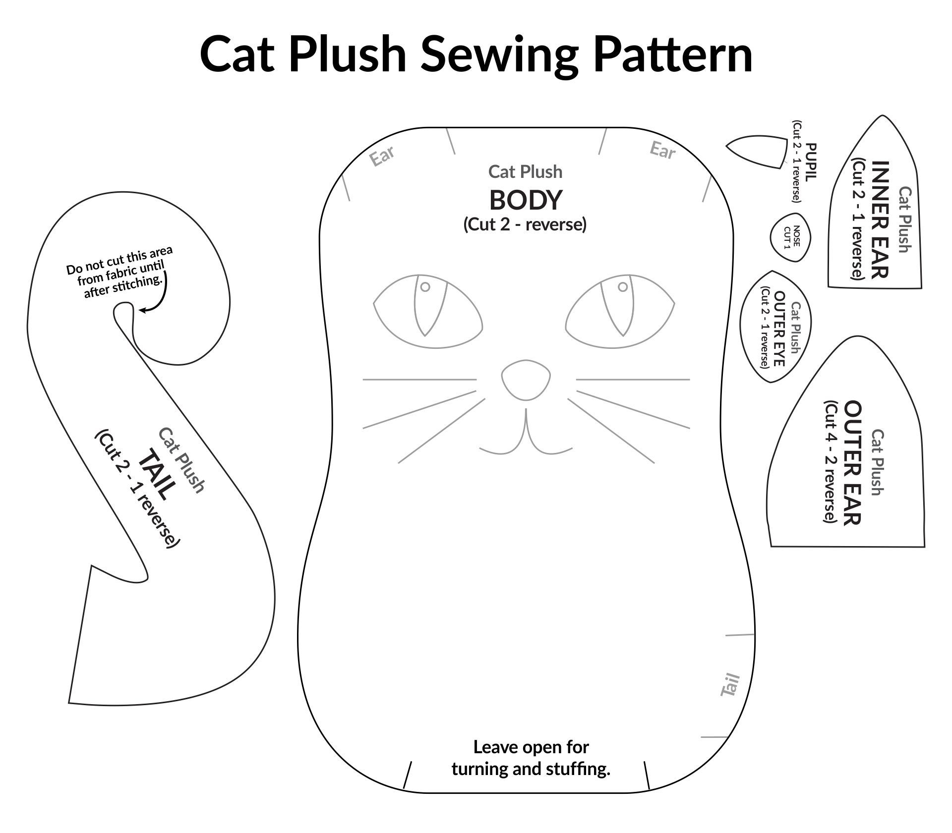 Printable Stuffed Cat Sewing Pattern Free Free Printable Templates