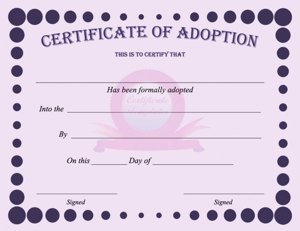 15 Adoption Certificate Templates Free Printable Word PDF Birth Certificate Template Pet Adoption Certificate Adoption Certificate
