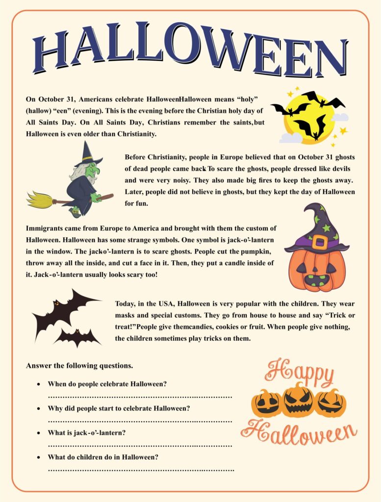 15 Best Printable Halloween Worksheets And Stories Printablee