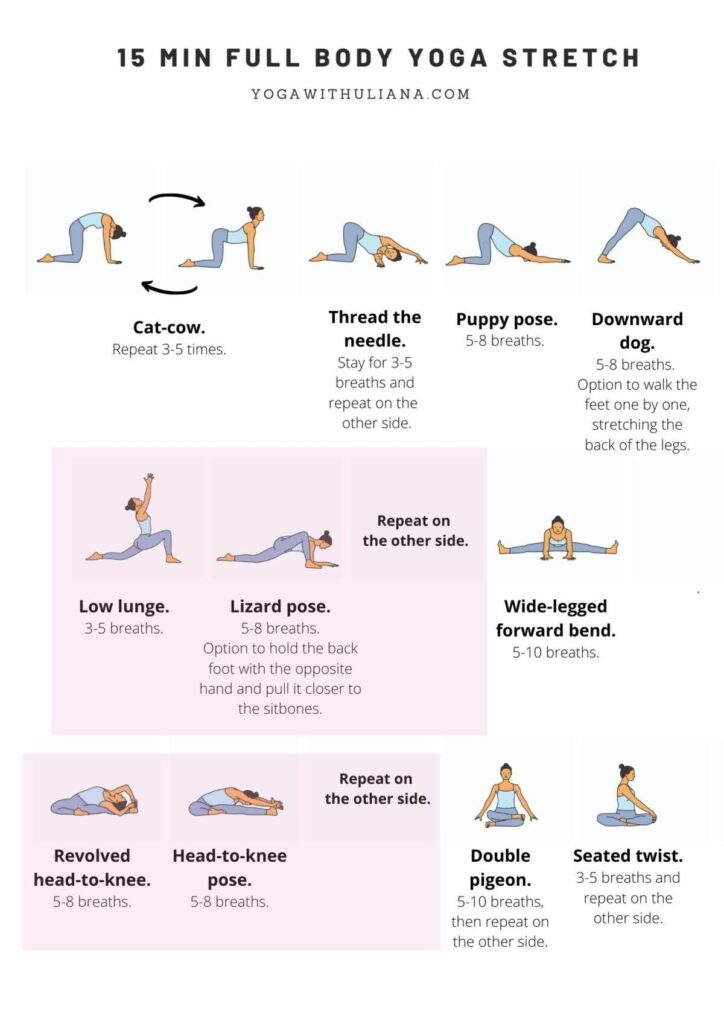 15 Min Full Body Yoga Stretch Printable Download Free Relaxing Yoga Yoga Stretches Yoga Guide