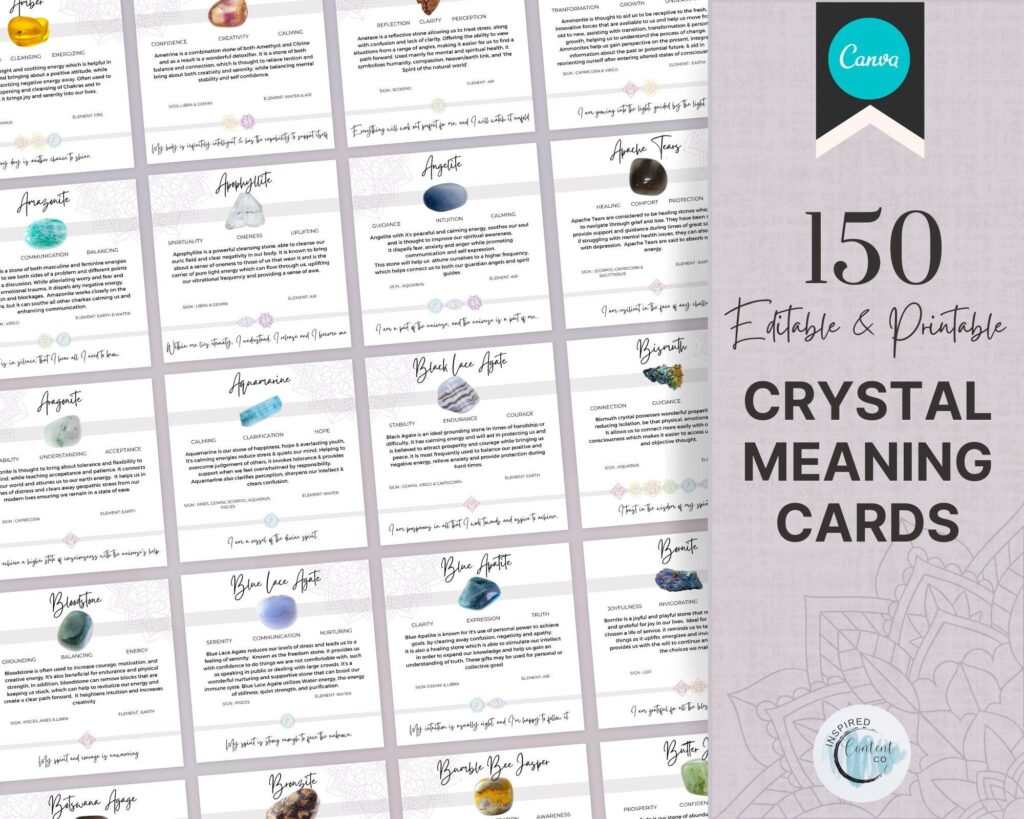 150 Printable Crystal Meaning Cards Instant Download Crystal Cards Editable Gemstone Cards Crystal Reference Card Deck Crystal Meanings Deck Of Cards Crystal Meanings Cards