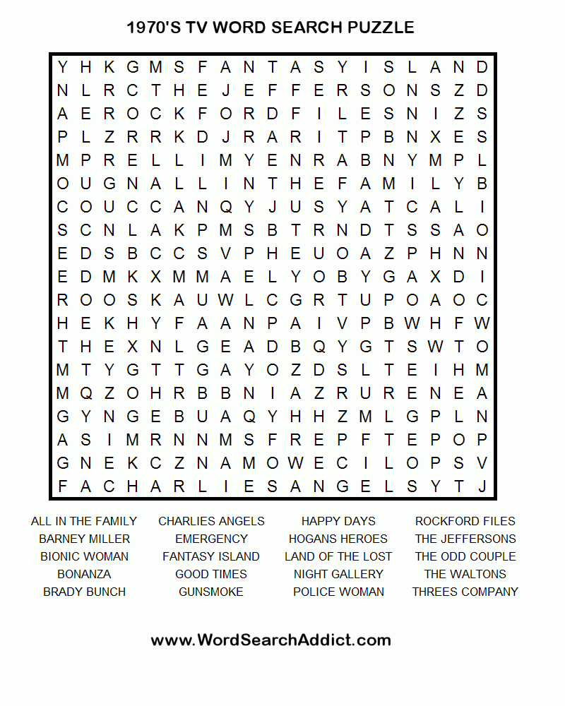1970 s TV Printable Word Search Puzzle Word Search Puzzles Printables Word Puzzles Printable Puzzles