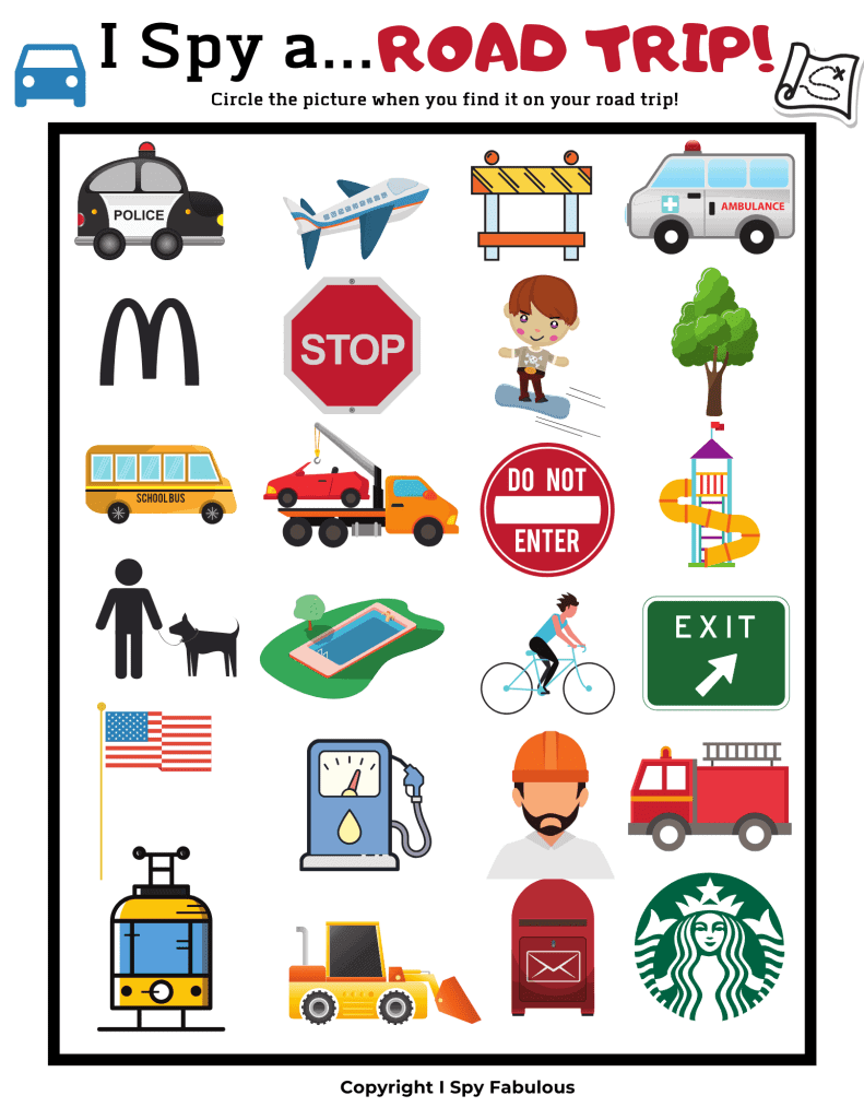 2 Free Printable I Spy Road Trip Games For Kids I Spy Fabulous