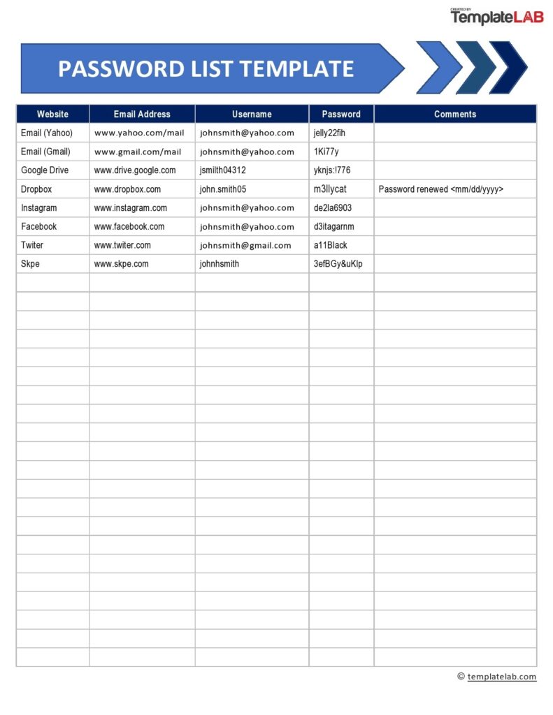 20 Best Password List Templates Word Excel PDF TemplateLab