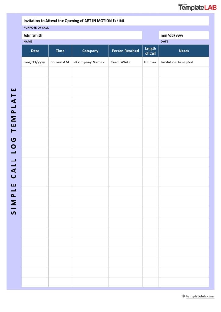 Free Printable Printable Call Log Template