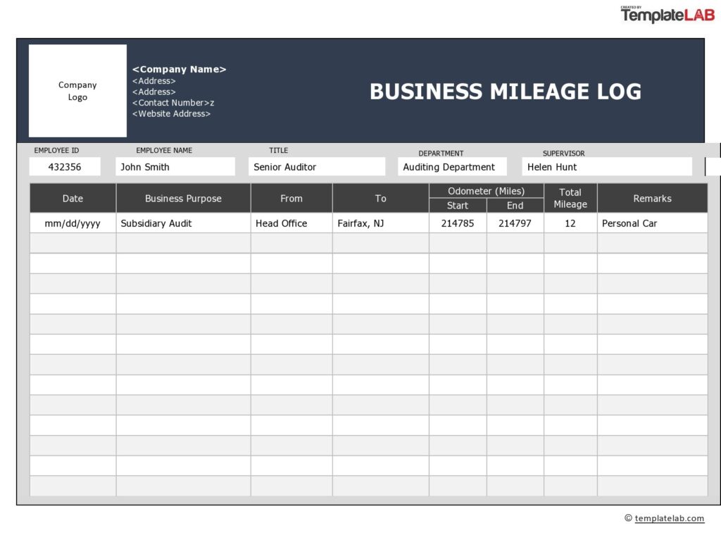 20 Printable Mileage Log Templates Free TemplateLab