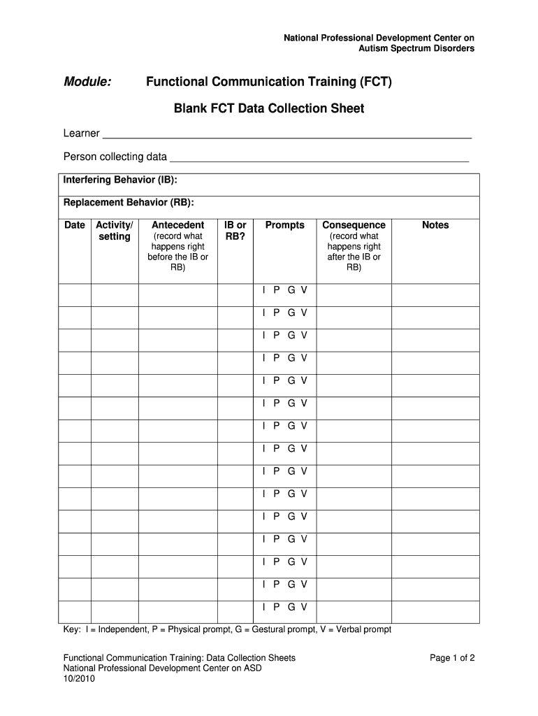 2010 2023 Form National Professional Development Center On ASD Blank FCT Data Collection Sheet Fill Online Printable Fillable Blank PdfFiller