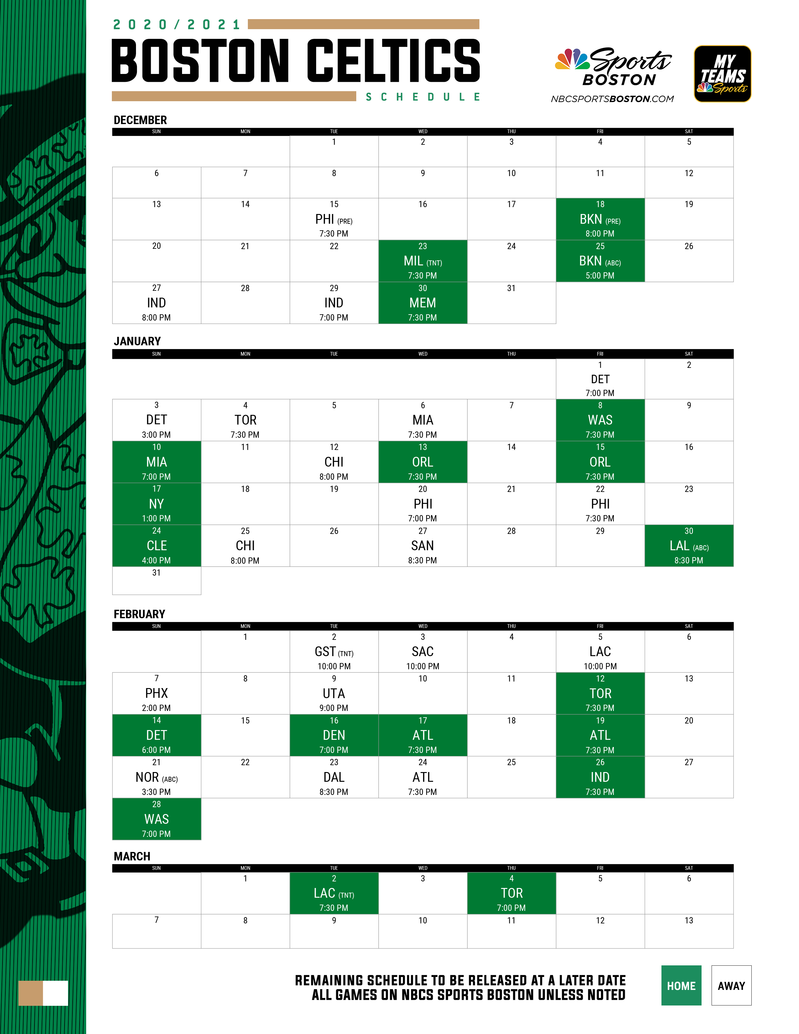 2020 2021 Boston Celtics Printable Schedule NBC Sports Boston