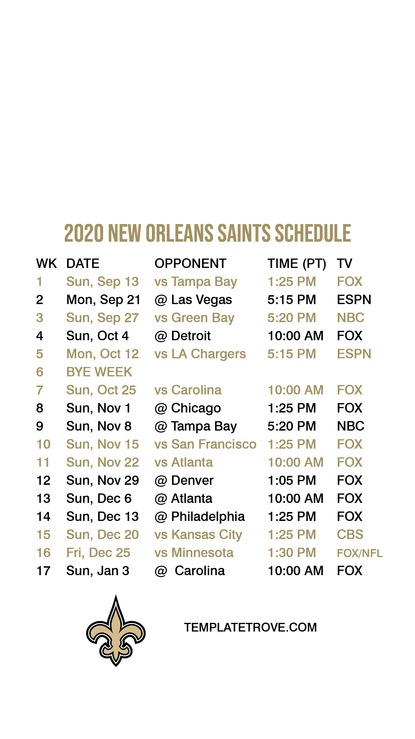 2020 2021 New Orleans Saints Lock Screen Schedule For IPhone 6 7 8 Plus