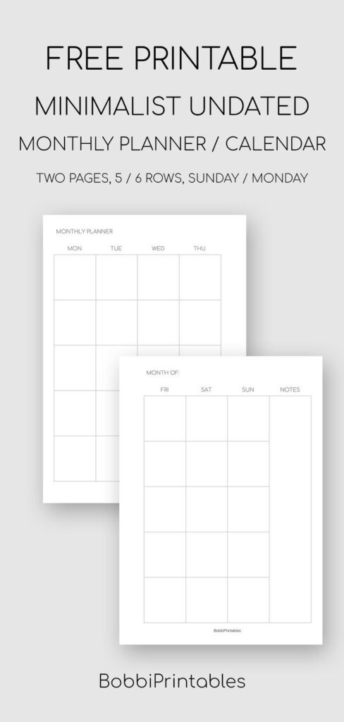 2020 Printable Calendar Monthly Planner US Letter A4 Minimalist Design Black A Weekly Planner Free Printable Monthly Planner Template Free Monthly Planner