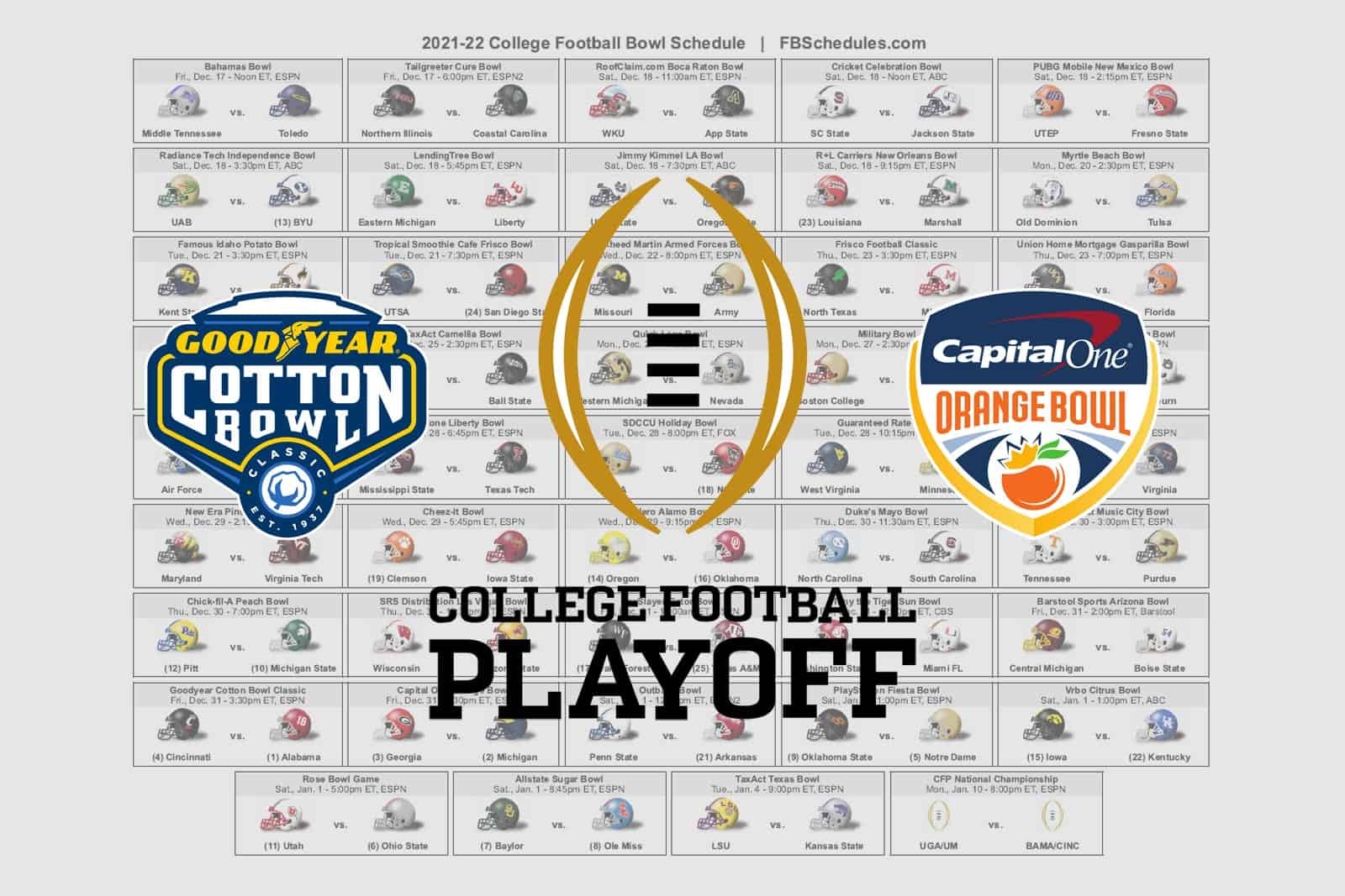 College Bowl Schedule Printable Free Printable Templates
