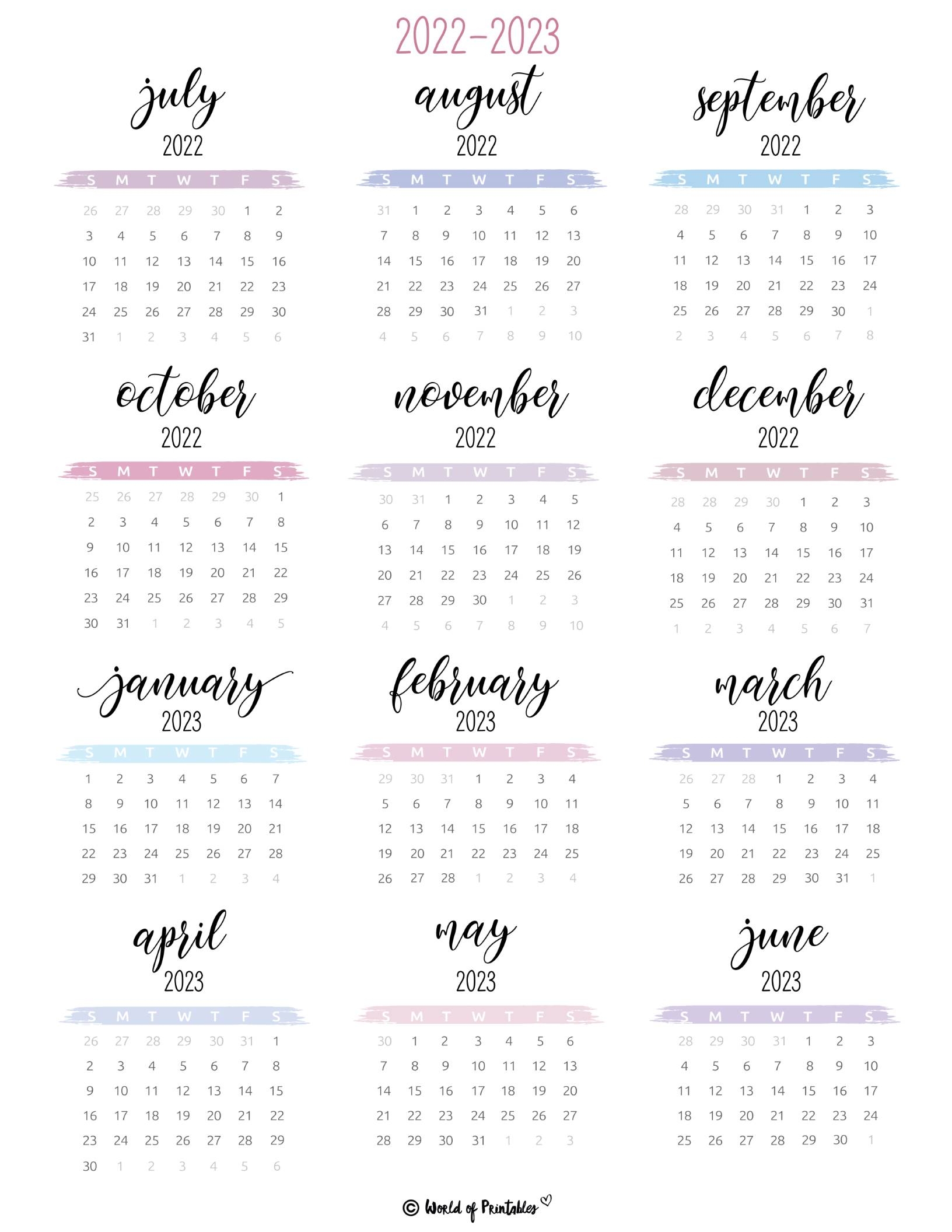 2022 2023 Calendar Free Printables World Of Printables