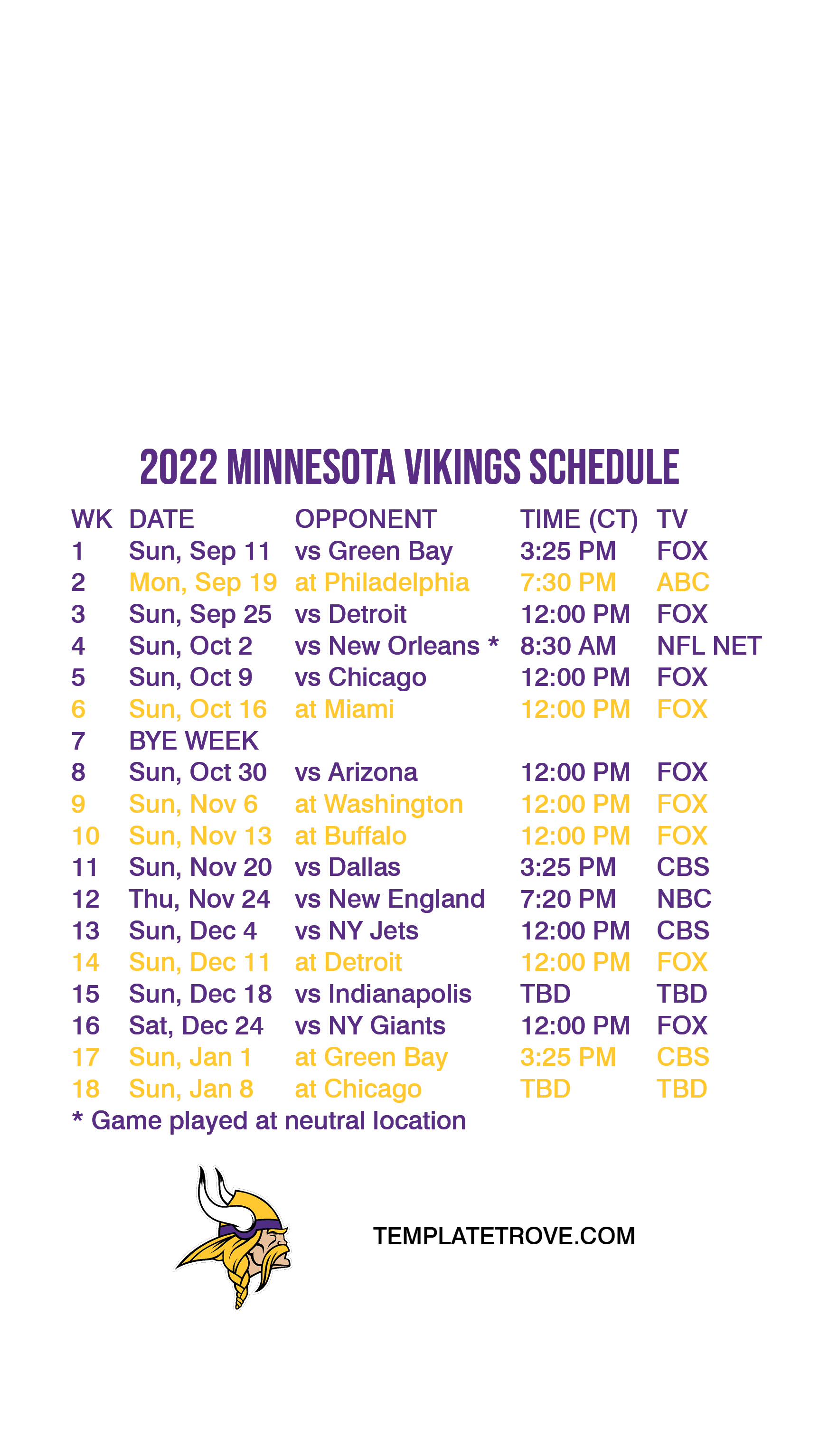 Mn Vikings Schedule Printable Free Printable Templates