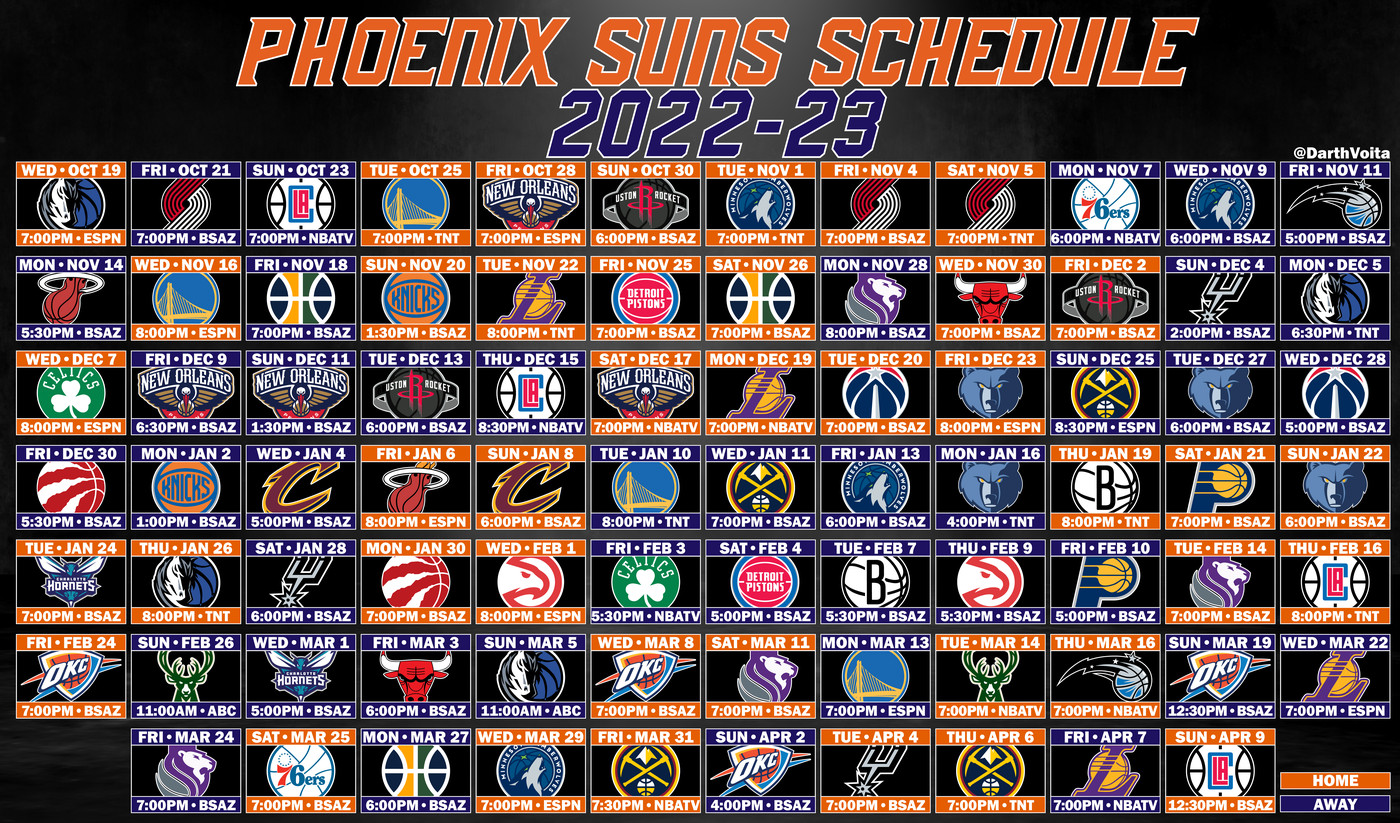 2022 23 Phoenix Suns Full Schedule Notes TV B2Bs Road Trips And Prime Time Matchups Bright Side Of The Sun