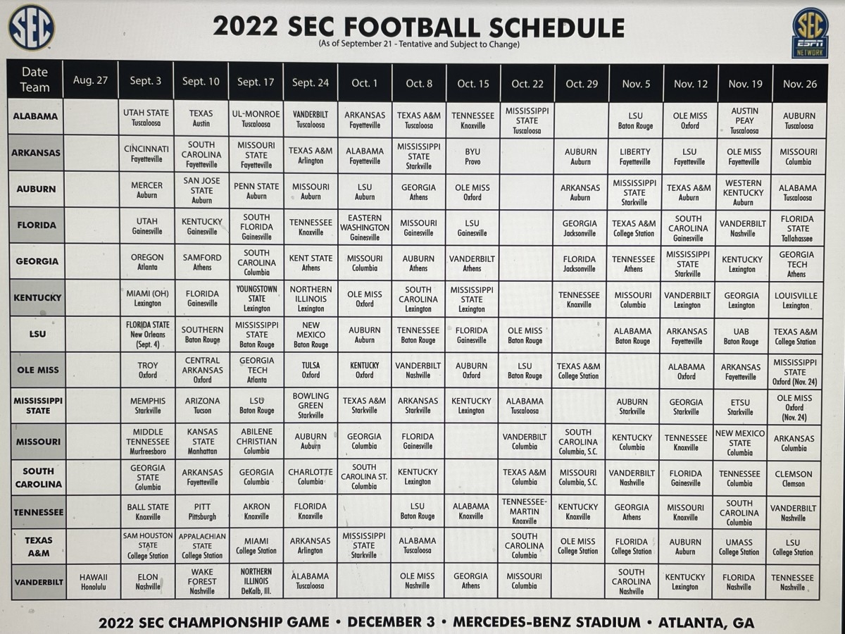Sec Football Schedule Printable