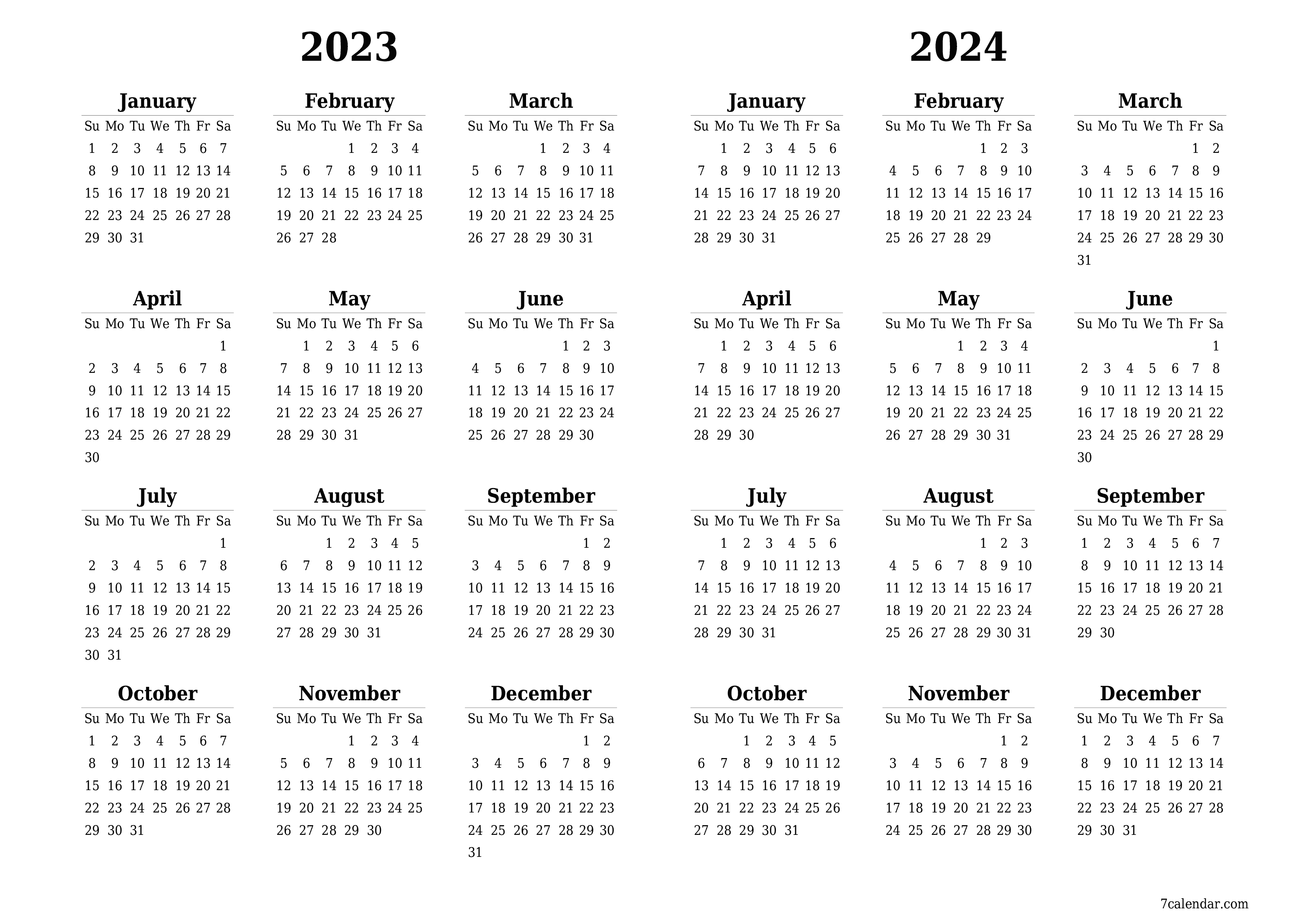 2023 2024 2025 2026 Free Printable Calendars And Planners PDF Templates 7calendar