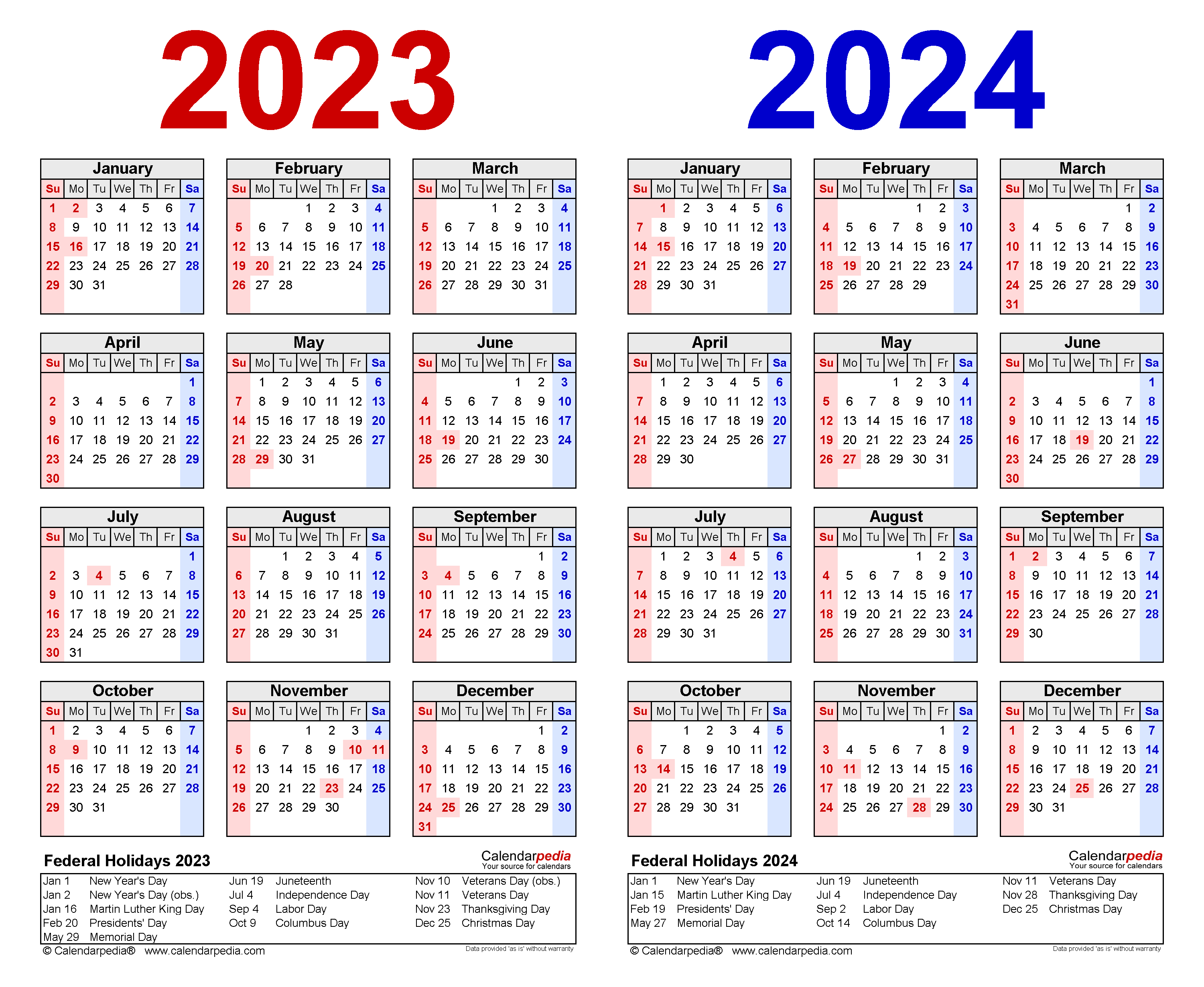 Printable Calendar 2023 And 2024