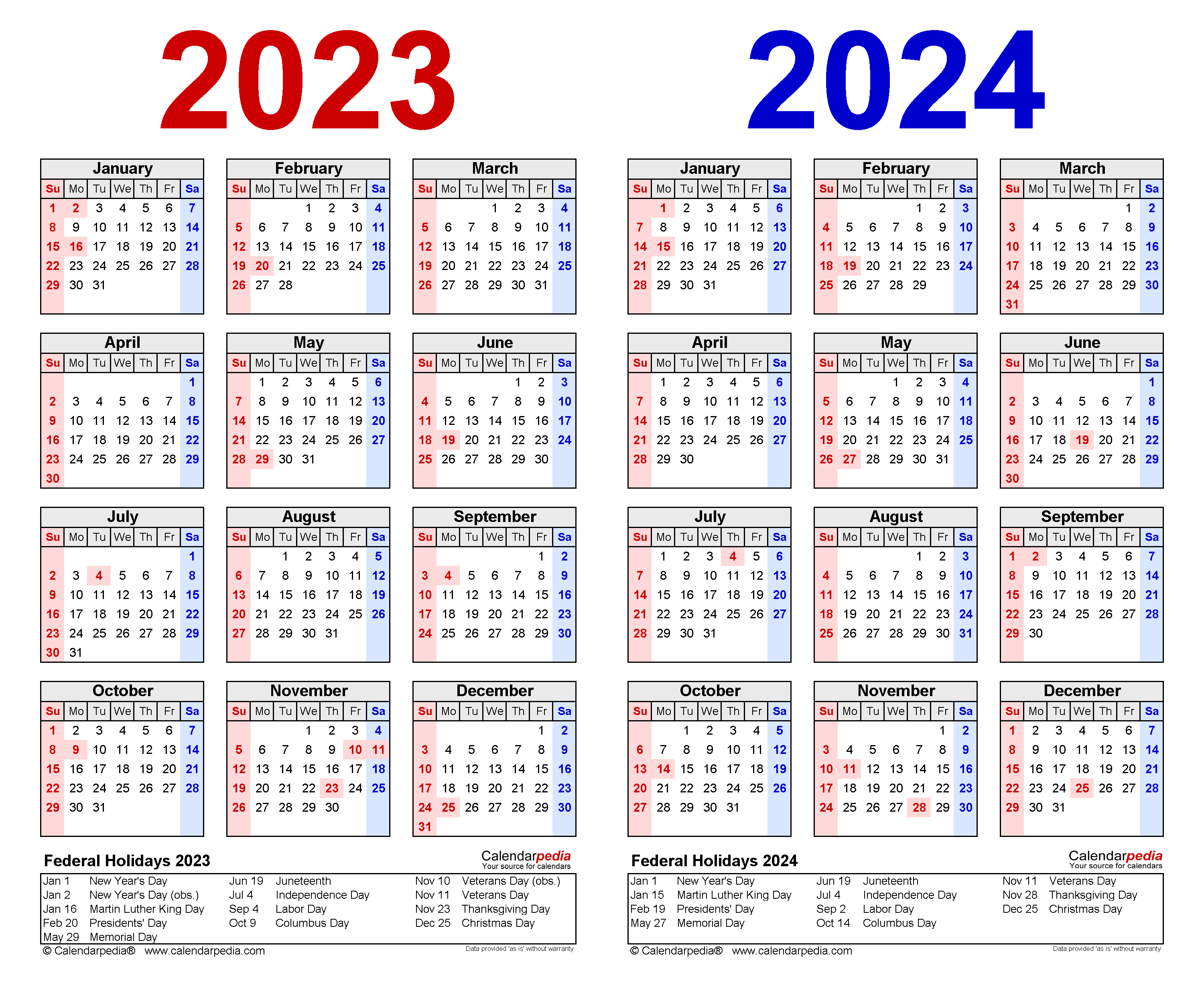 Printable Calendar For 2023 And 2024
