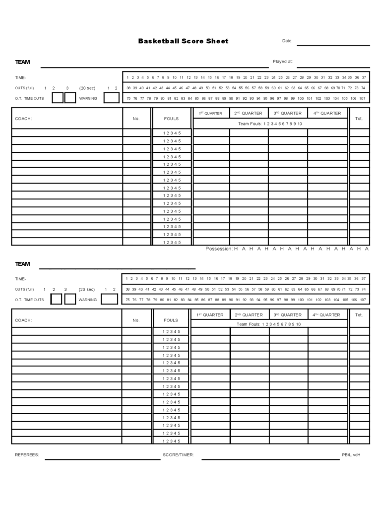 2023 Basketball Score Sheet Fillable Printable PDF Forms Handypdf