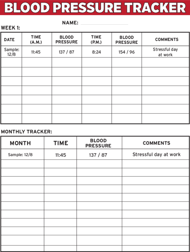 Large Print Downloadable Free Printable Blood Pressure Log Sheets