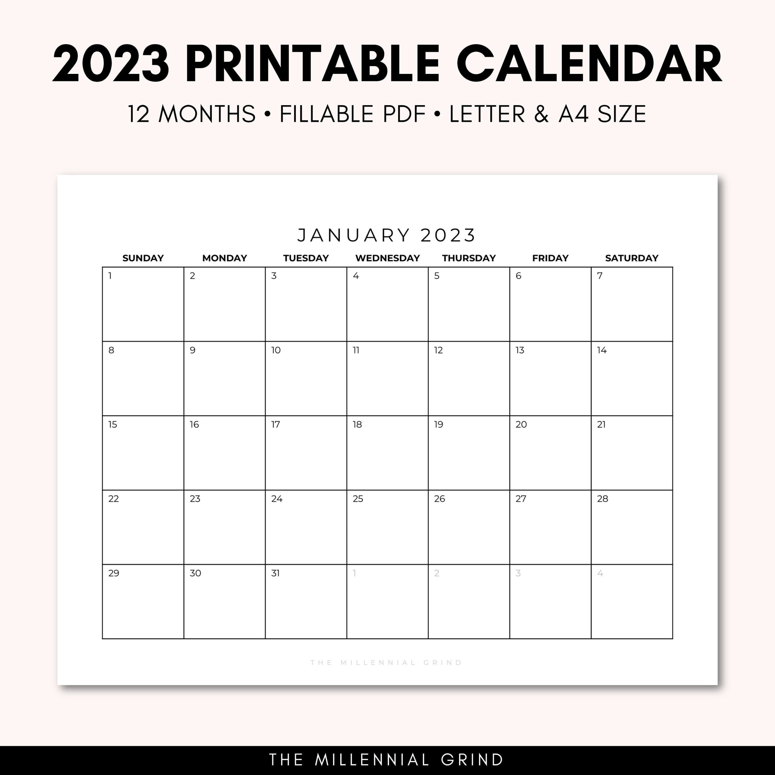 2023 Monthly Calendar Printable Pdf