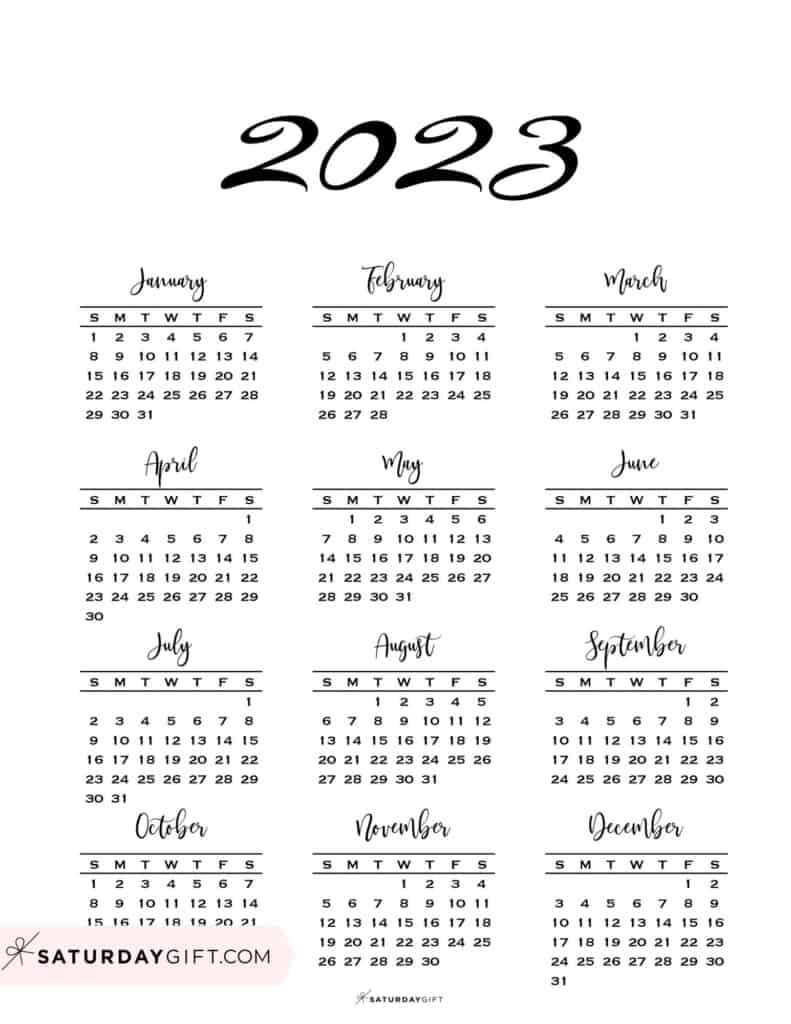 2023 Calendar Printable Cute Free 2023 Yearly Calendar Templates